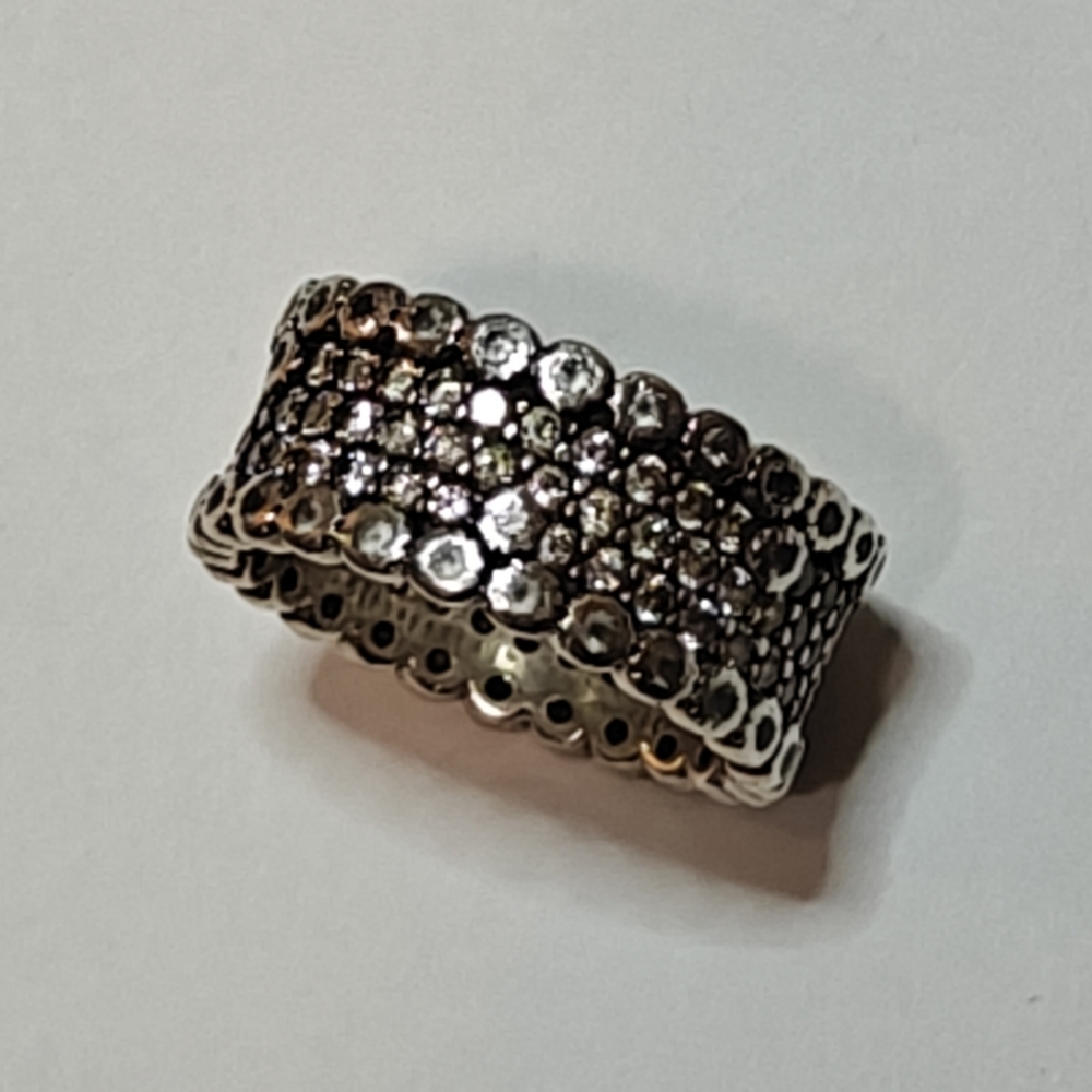 Authentic Pandora Sterling Silver & CZ Wide Band Ring